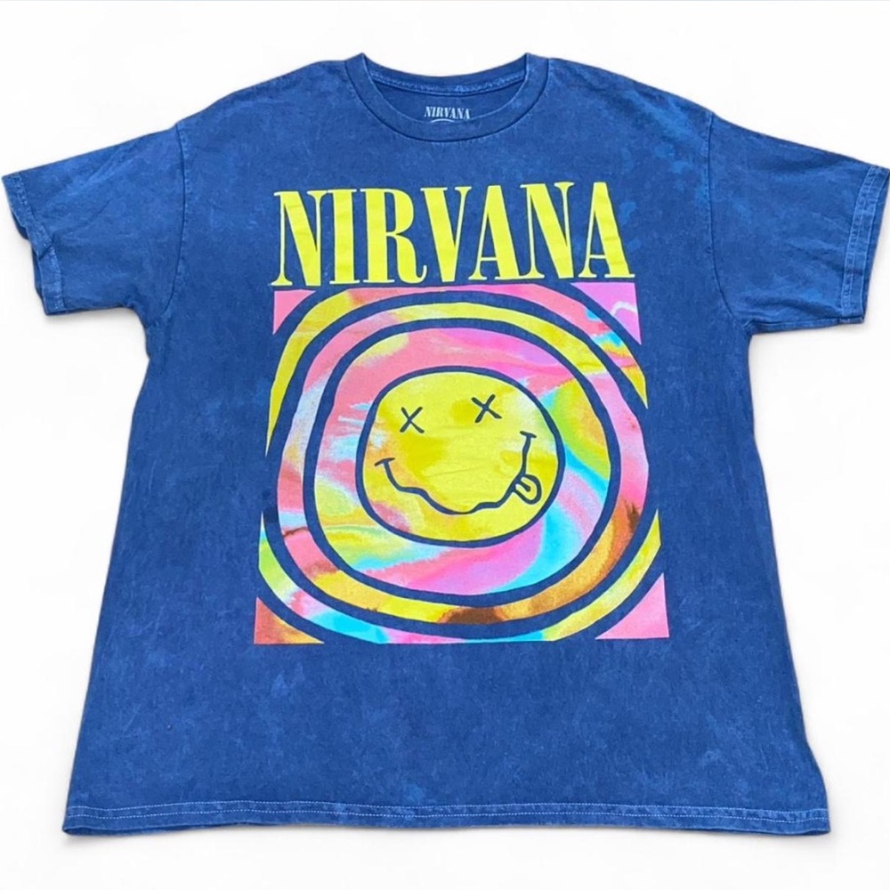 NIRVANA Blue Tee with Iconic Smiley